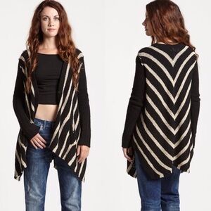 Free People Stripe Open Cardigan Black White M